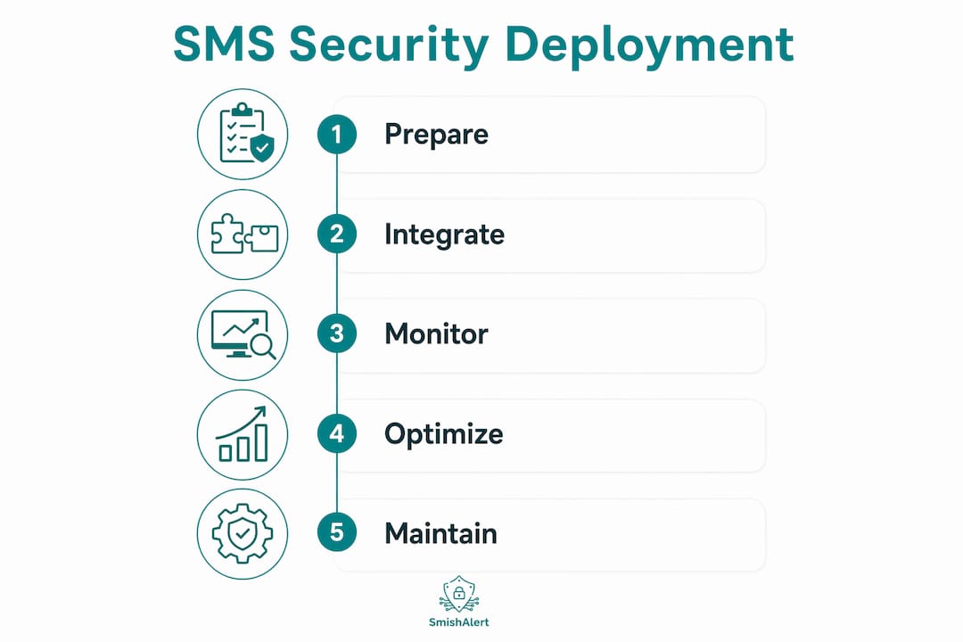 Infographic illustrating SMS security deployment steps