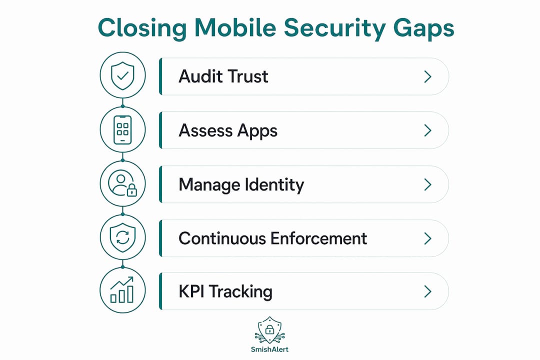 Infographic illustrating steps to close mobile security gaps