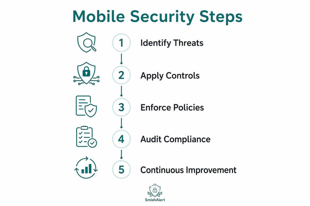 Infographic illustrating mobile security framework steps