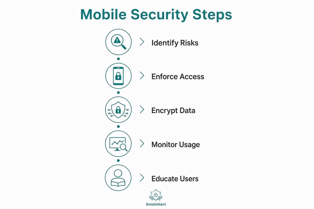 Infographic showing key mobile security steps for frontline workers