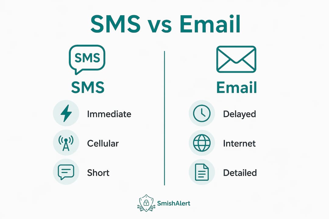 Infographic comparing SMS and email features side by side