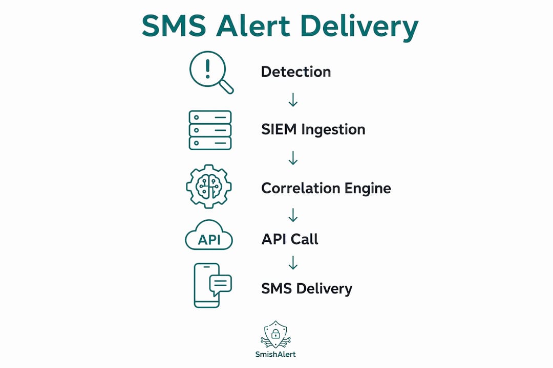 Infographic showing SMS alert delivery process stages