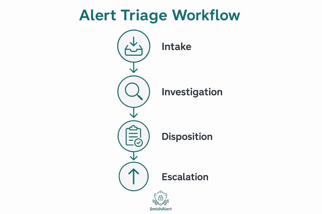 Infographic showing vertical steps of mobile phishing alert triage workflow