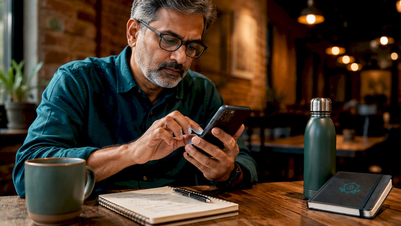 Hands configuring encryption on mobile device