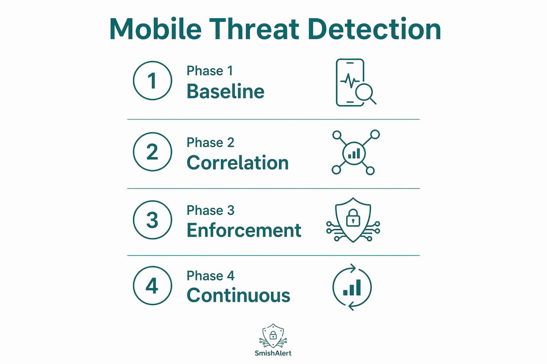 Infographic illustrating phases of mobile threat detection strategy