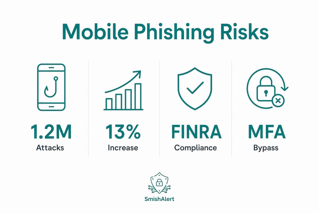 Infographic presenting mobile phishing statistics and compliance risks