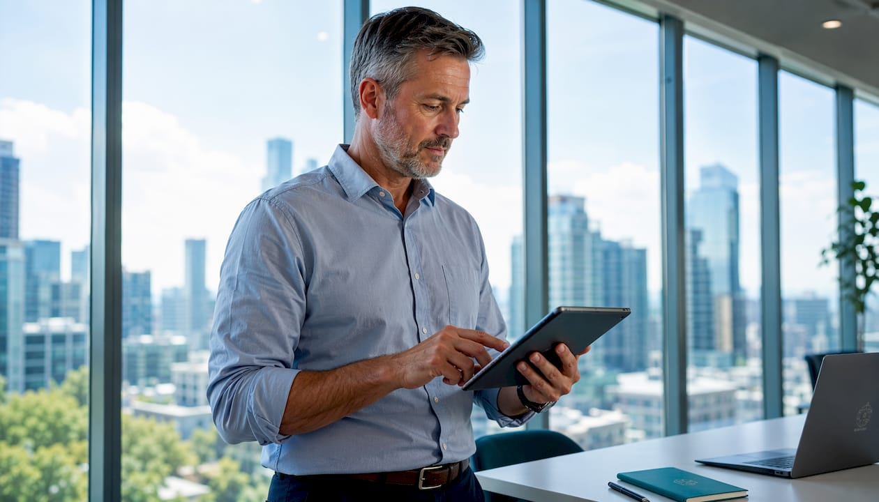 IT specialist using tablet in server room
