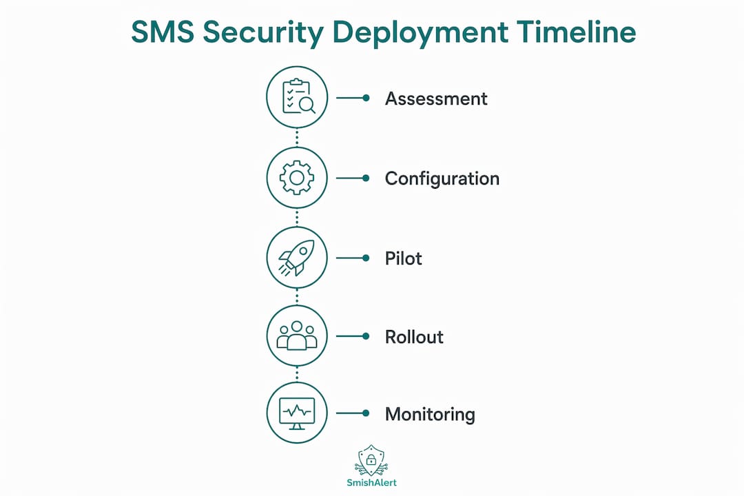 Infographic illustrating SMS security deployment steps