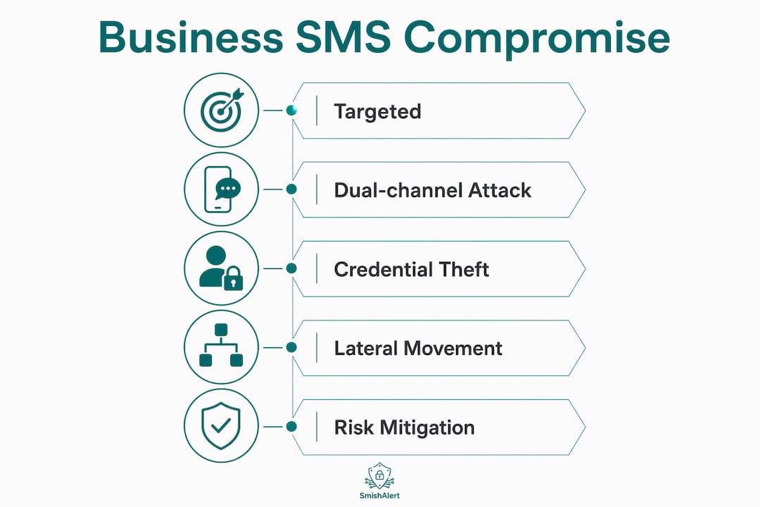 Infographic summarizing business SMS compromise stages