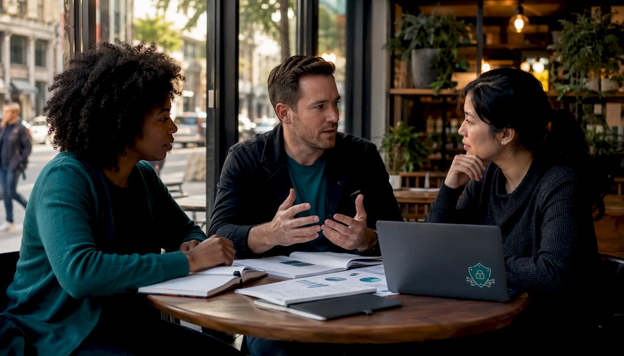 Diverse team discussing messaging security deployment options