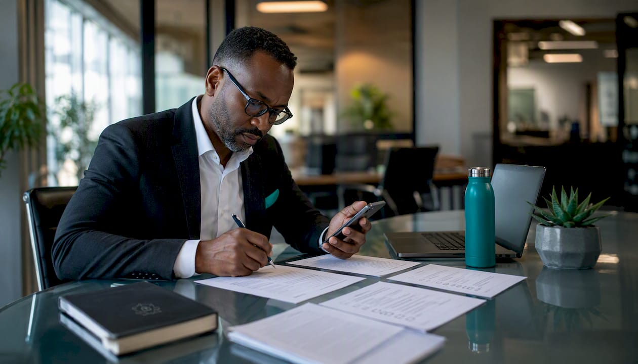 Hands auditing mobile device security documents