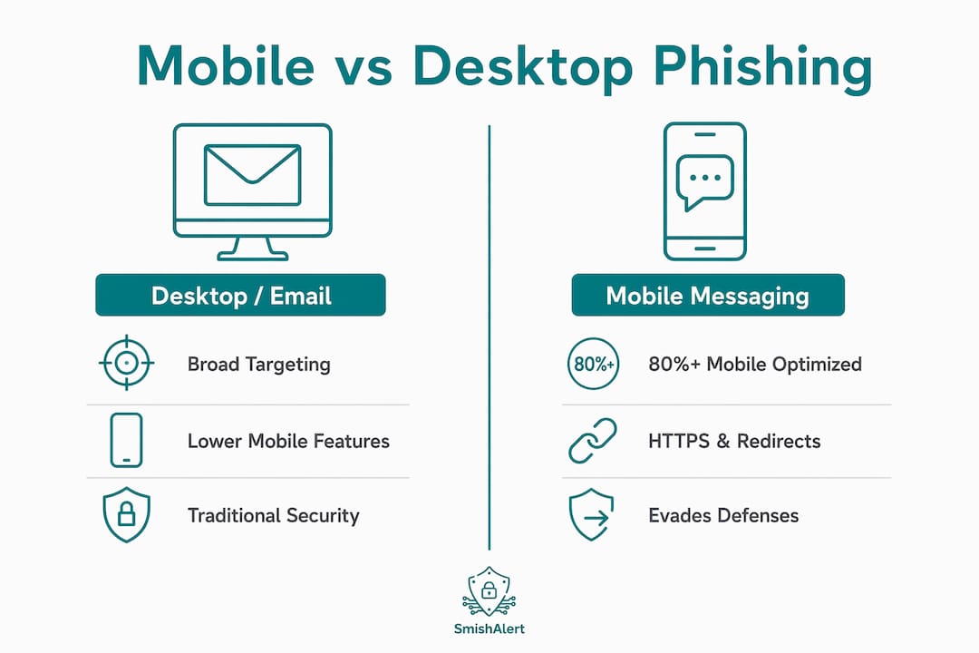 Infographic comparing mobile and desktop phishing