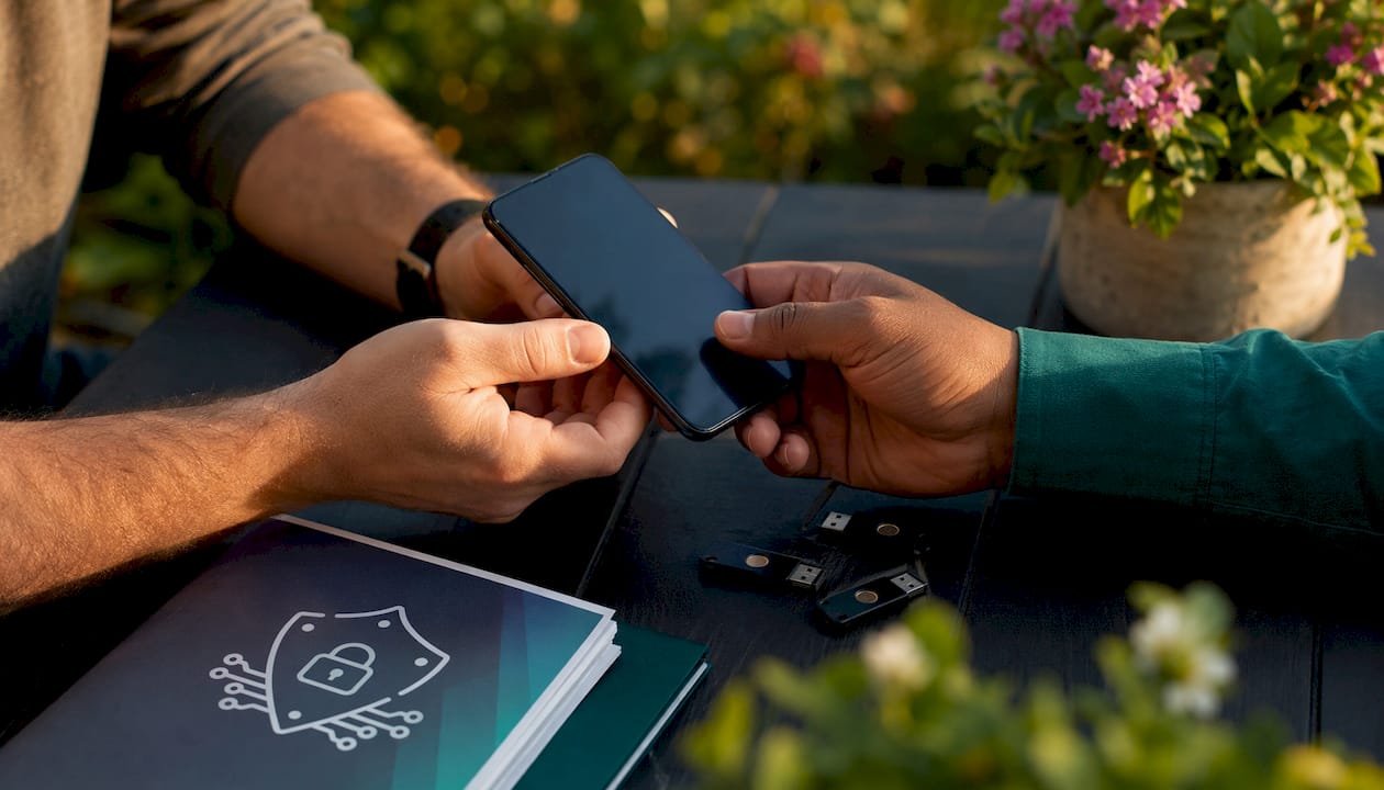 Close-up hands holding smartphone securely