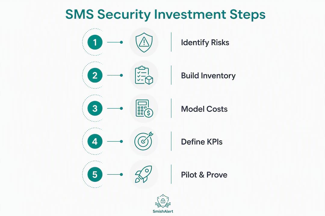 Infographic showing steps for SMS security investment