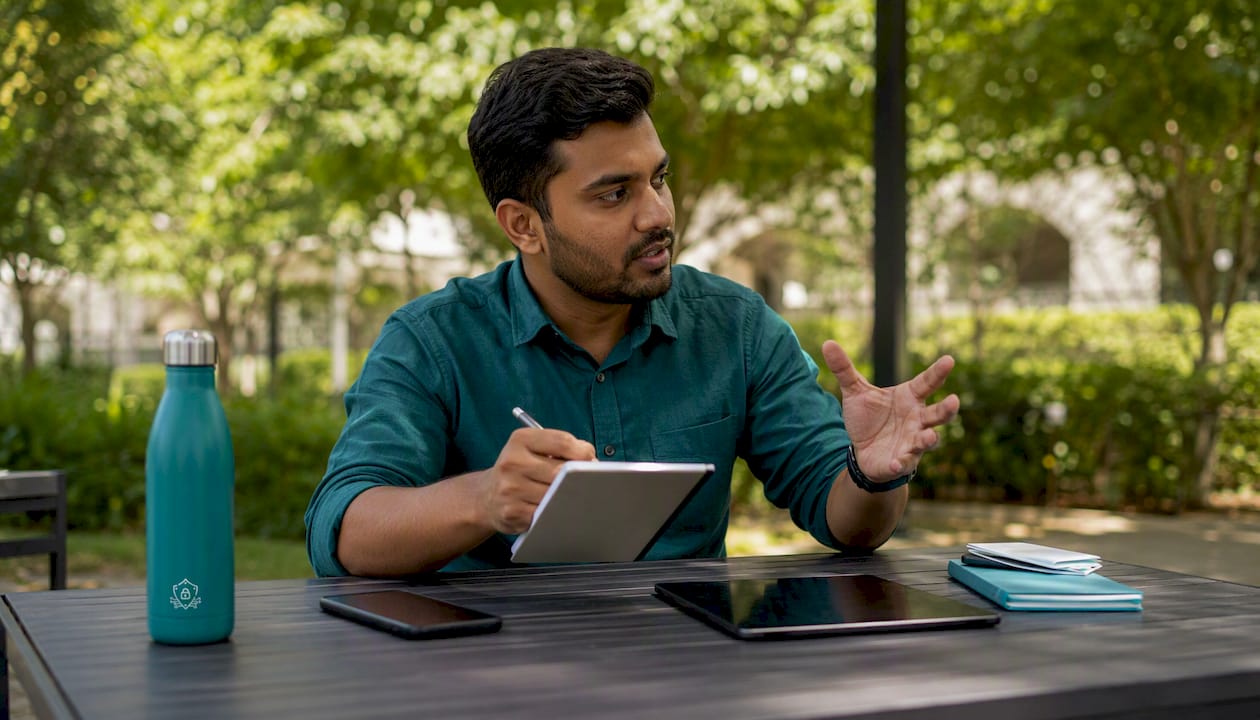 Hands working on mobile messaging security controls