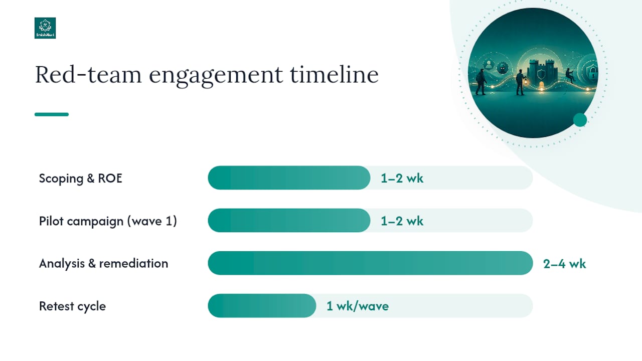 What timeline and resources does a smishing red-team engagement require? — overview diagram