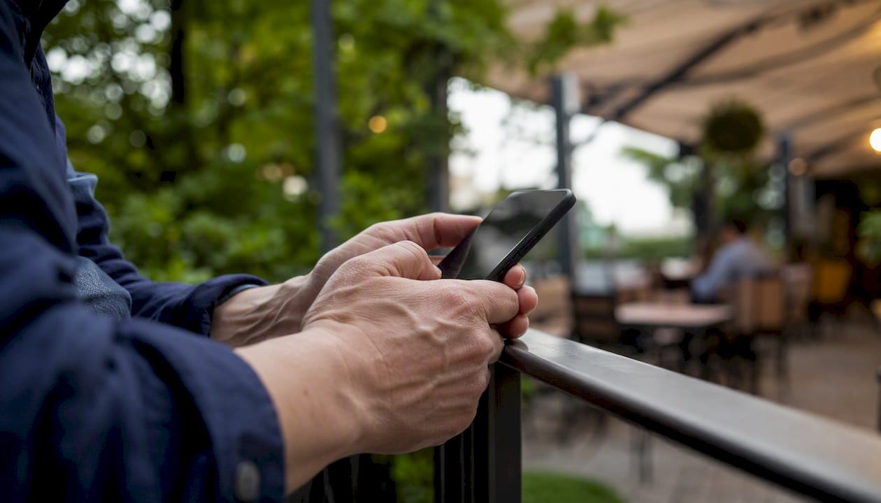 Hand holding smartphone receiving smishing text