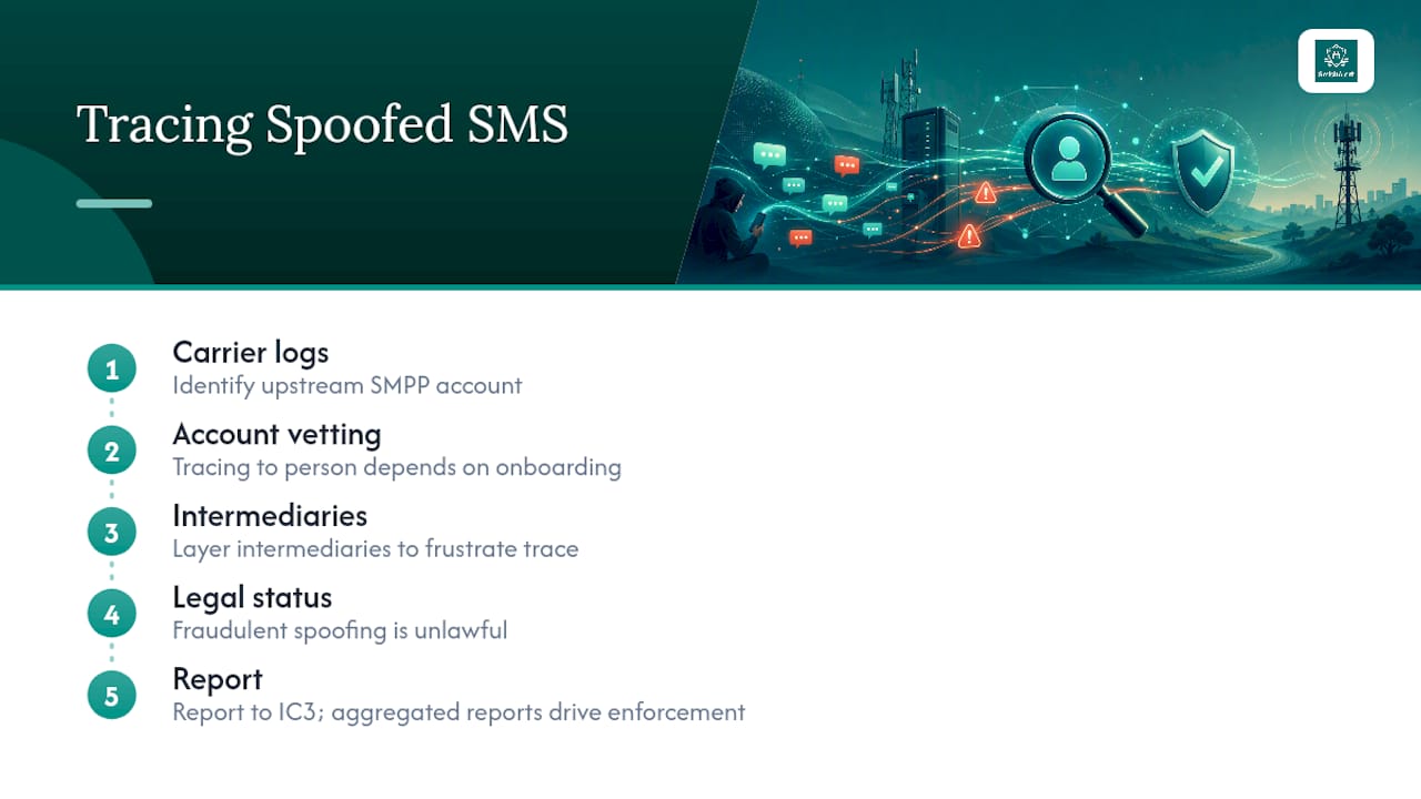 Can Spoofed Text Messages Actually Be Traced? — overview diagram