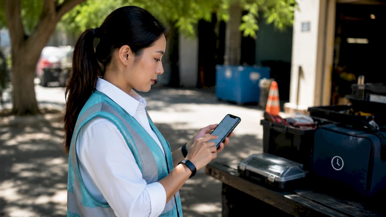 Hands holding phone with GPS map app
