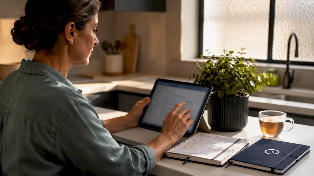 Manager using tablet for digital pest control timesheets