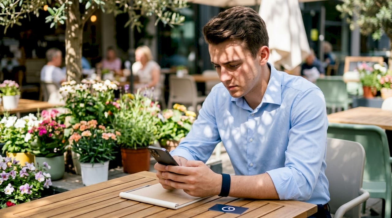 Close-up of retail manager approving timesheets on smartphone