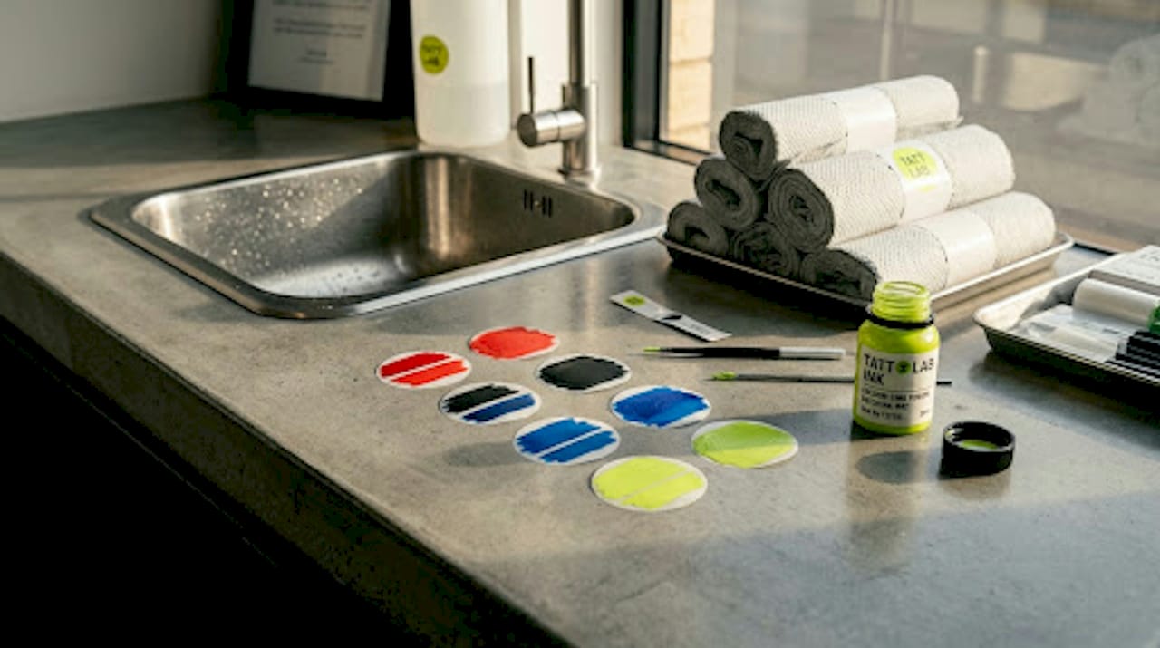 Swatch test of professional tattoo pigments