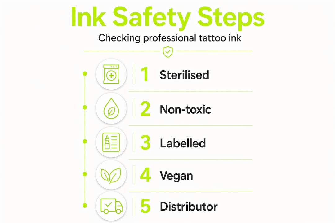 Vertical infographic on tattoo ink safety steps checklist