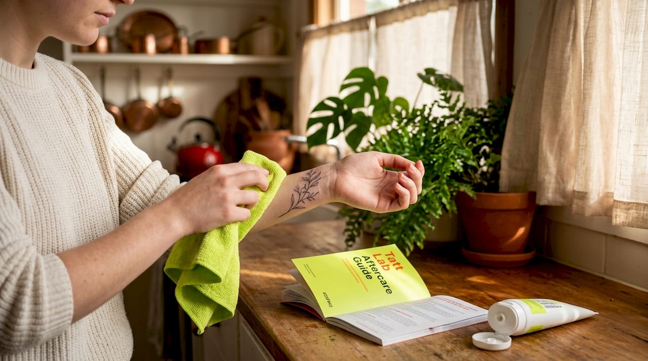 Tattoo aftercare at home for fine line tattoo