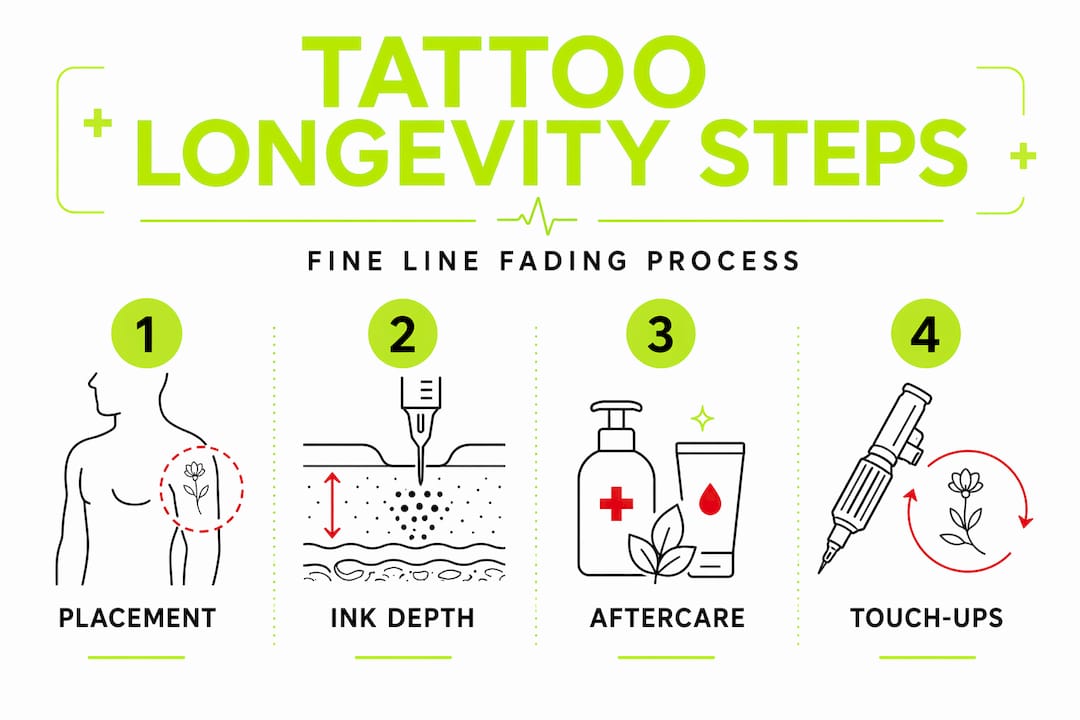 Infographic showing fine line tattoo longevity steps