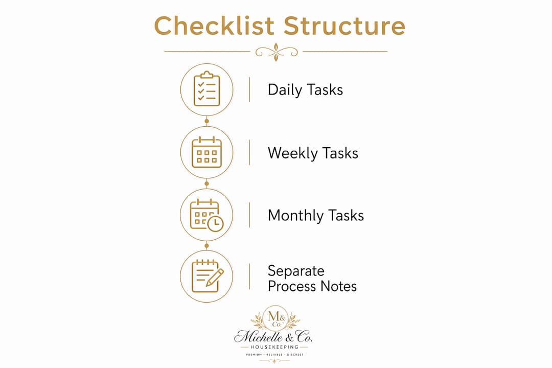 Infographic showing housekeeping checklist structure stages