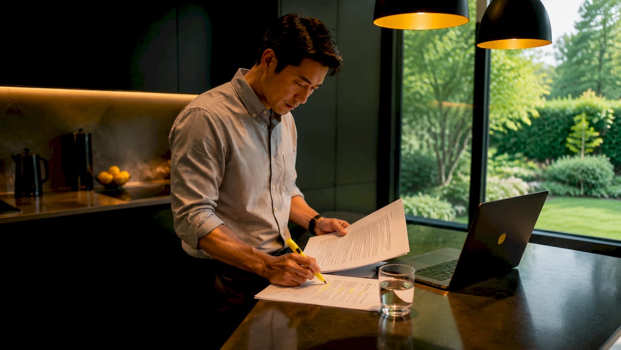 Man reviewing sales call transcripts