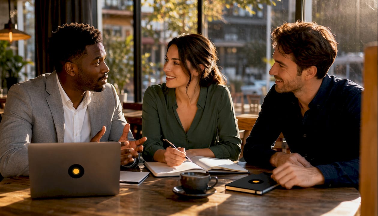 Sales team collaborating with AI coaching tools