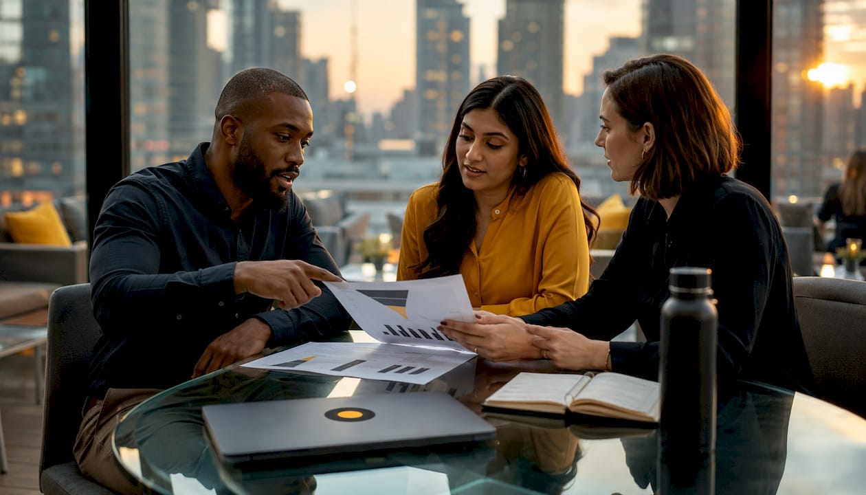 Sales team discussing conversion metrics