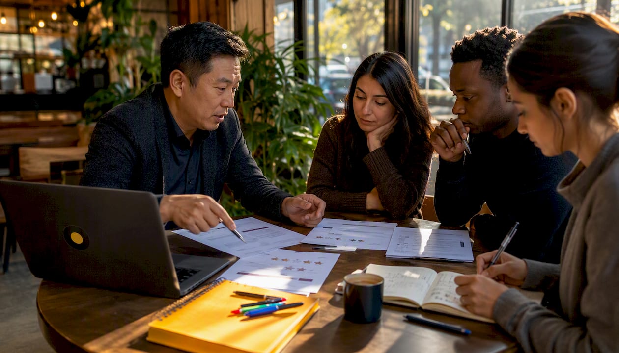 Team reviewing competitor weaknesses together
