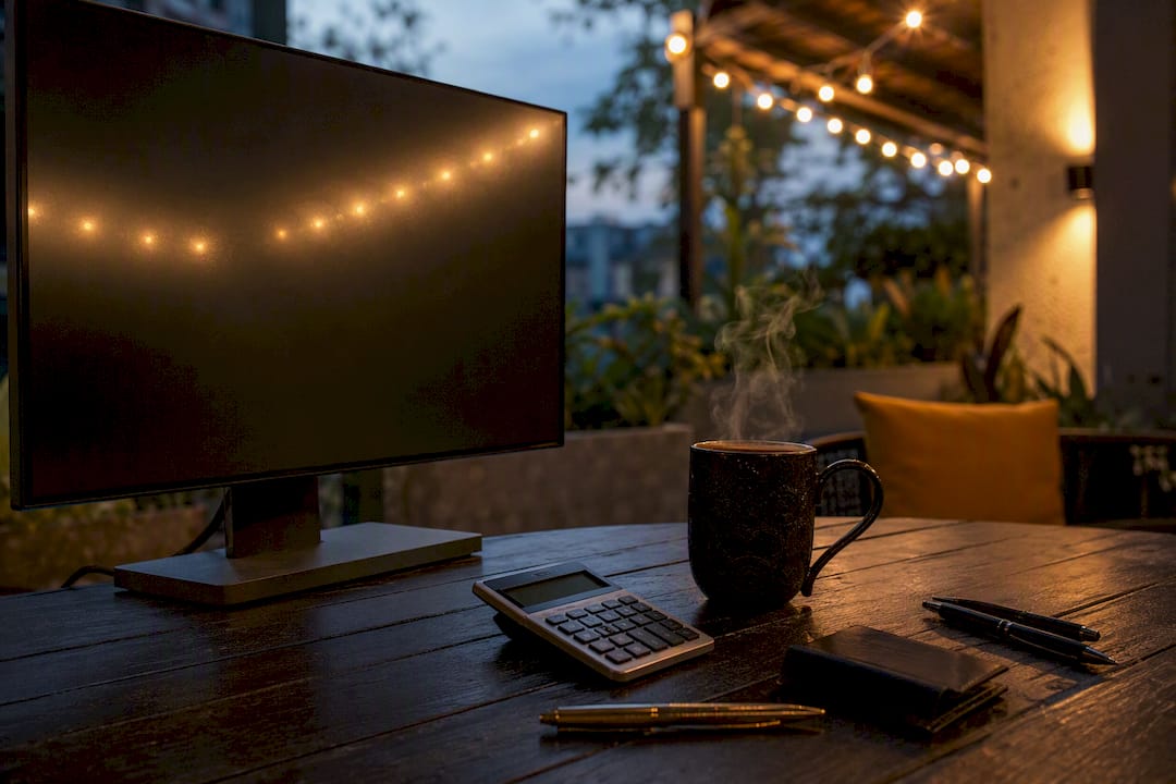 Sales analytics workspace with calculator