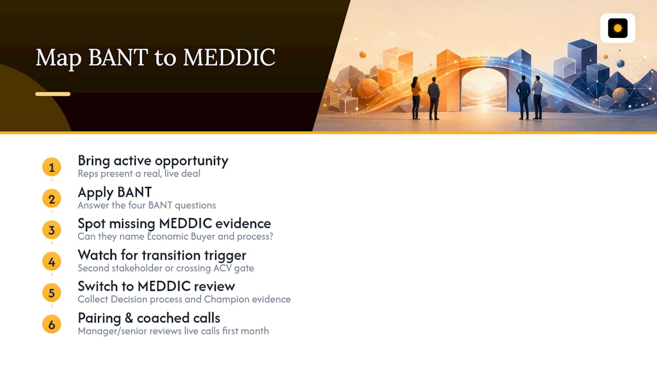 Training flow from BANT to MEDDIC