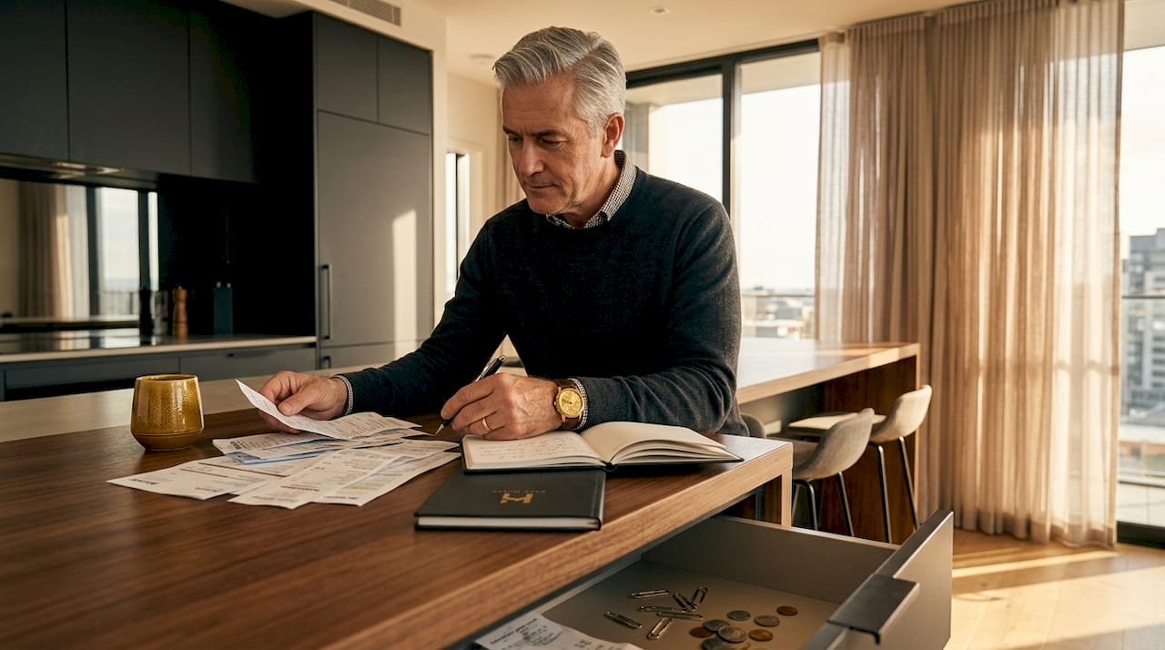 Landlord at table reviewing property expenses