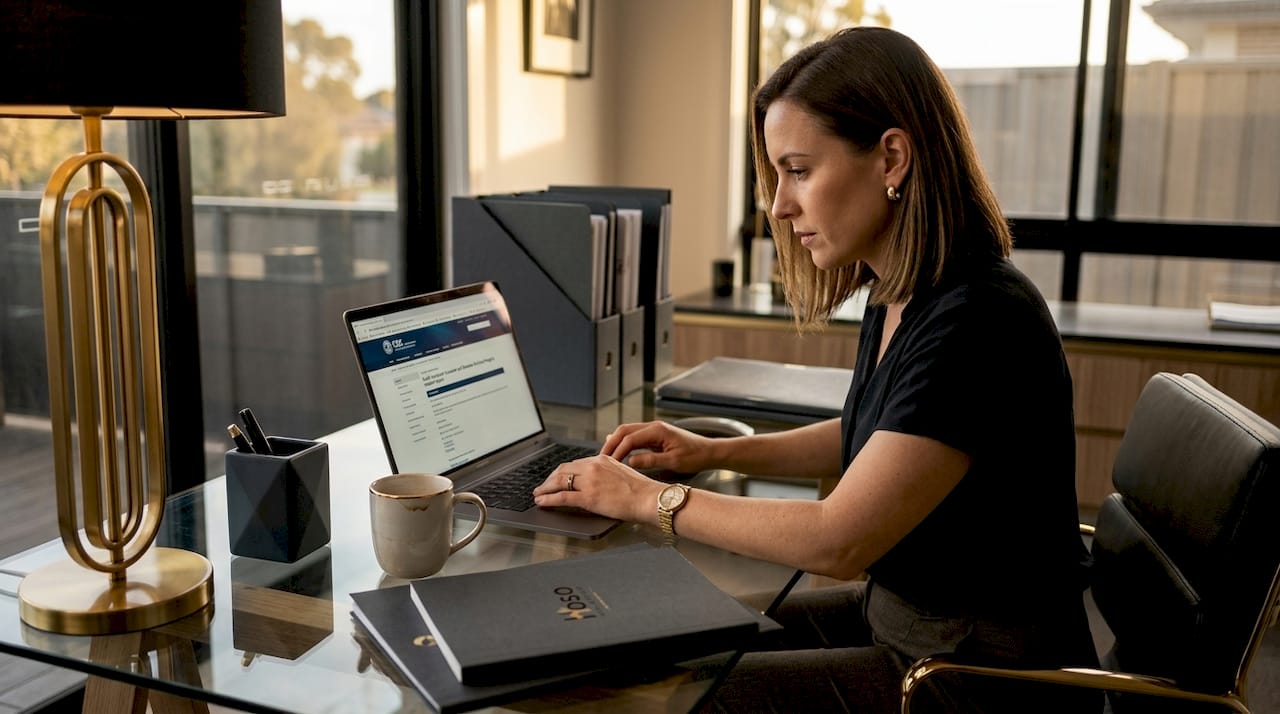 Woman checking property manager licence online