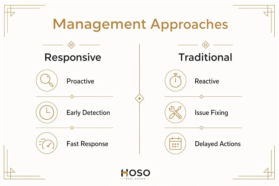 Infographic comparing responsive and traditional property management