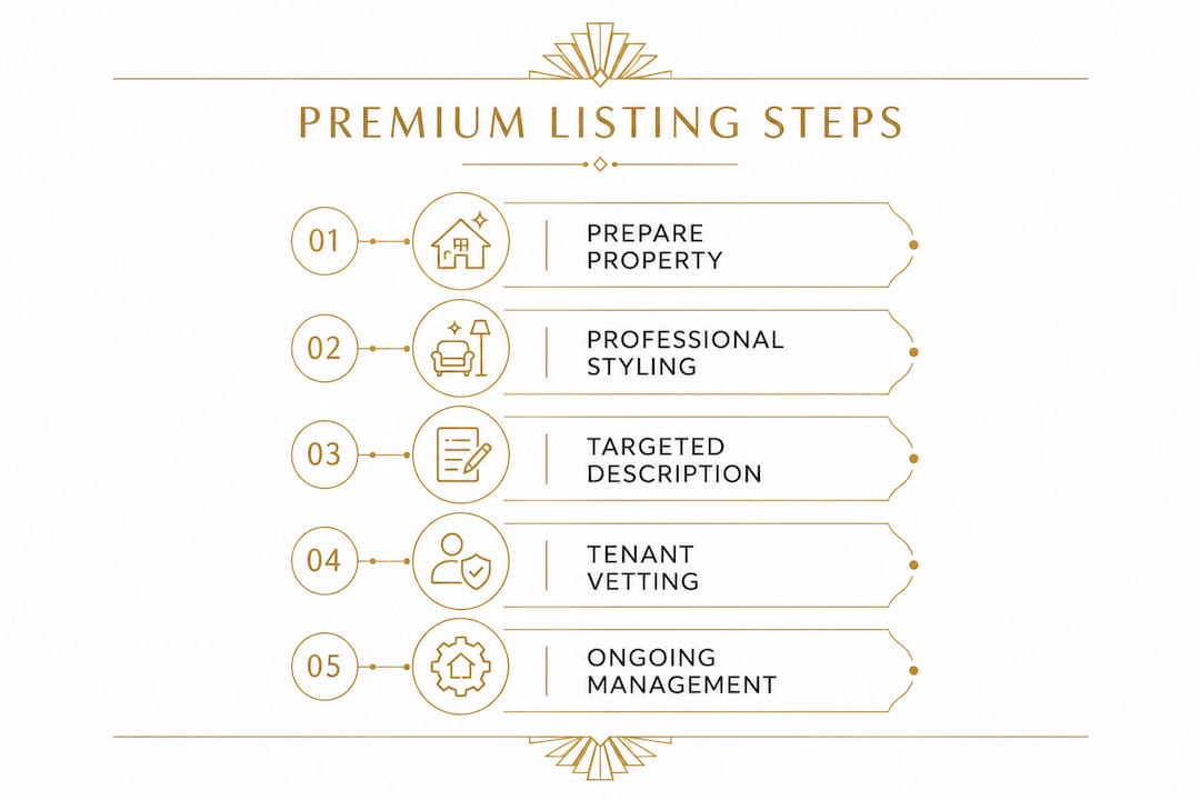Infographic showing steps for premium rental listing description