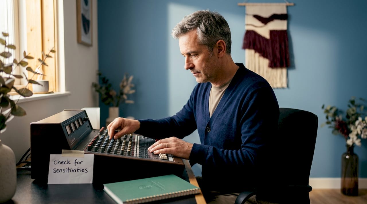 Man adjusting sound therapy mixer for session