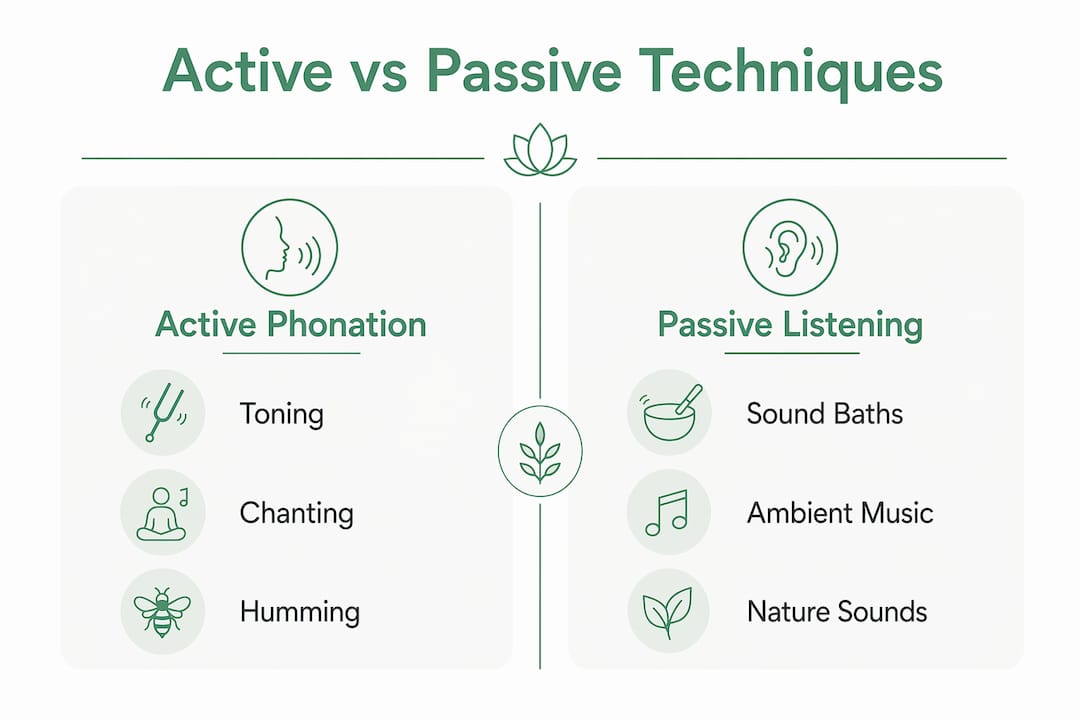 Infographic comparing active and passive sound meditation techniques