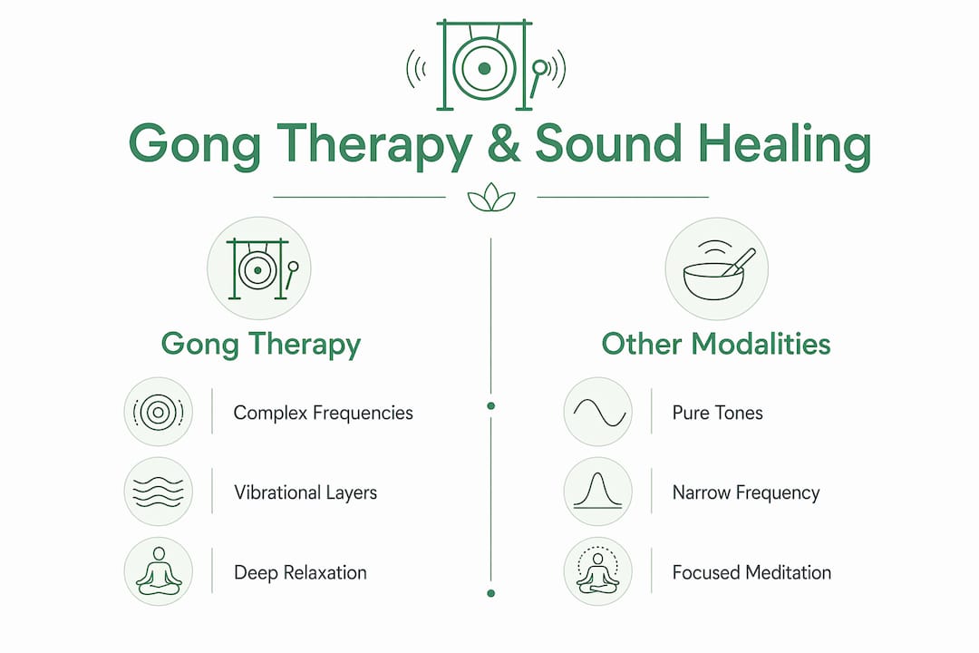 Infographic comparing gong therapy and other sound healing methods