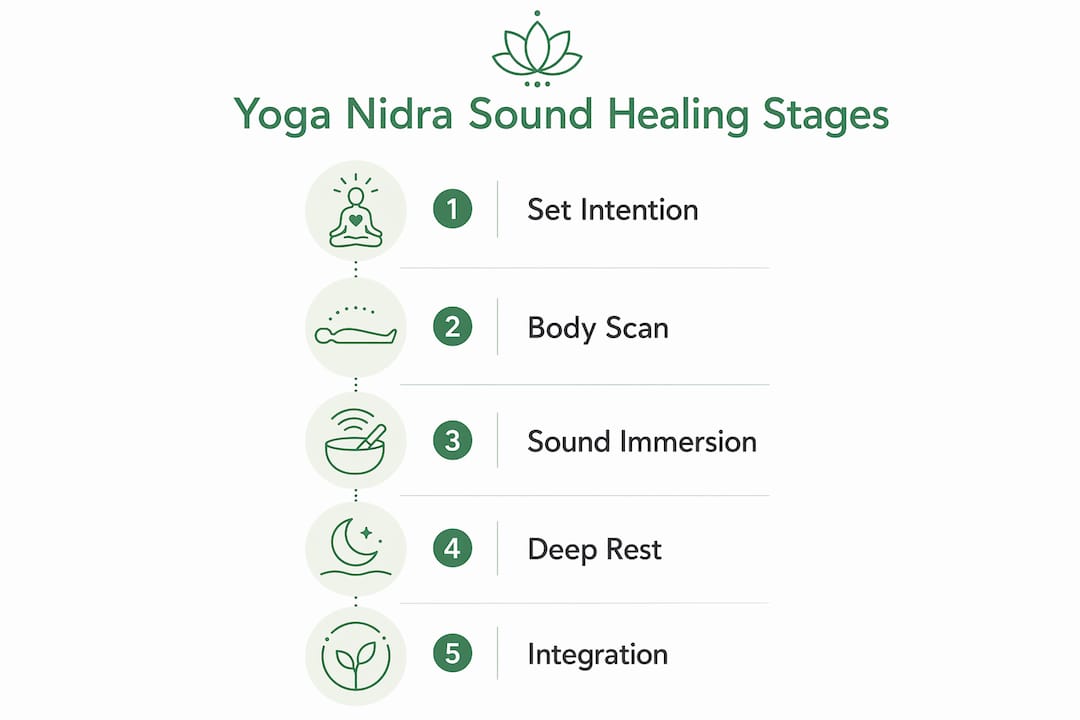 Infographic showing stages of yoga nidra sound healing practice