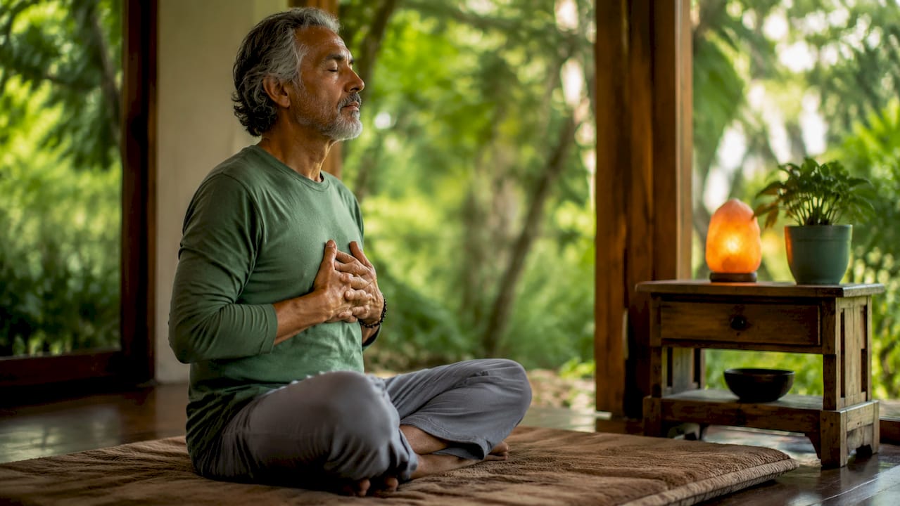 Man humming softly for sound healing