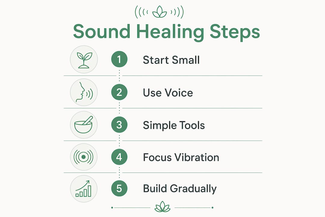 Infographic illustrating sound healing steps for beginners
