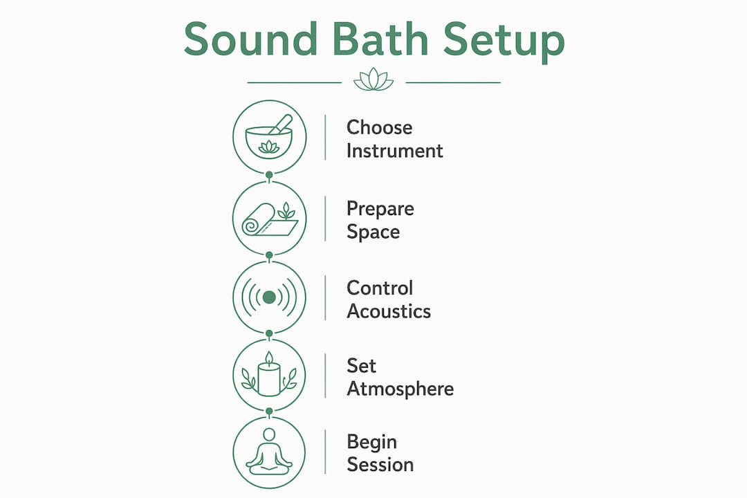 Infographic showing steps to set up home sound bath