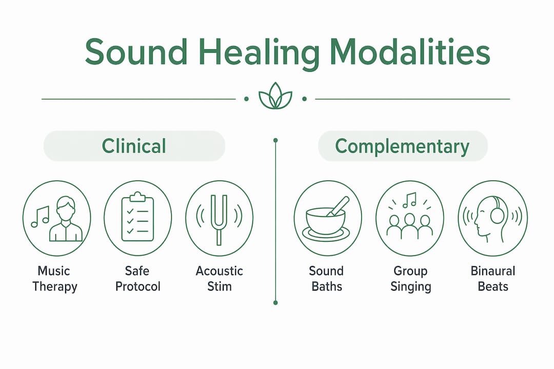 Infographic comparing sound healing modalities in two categories