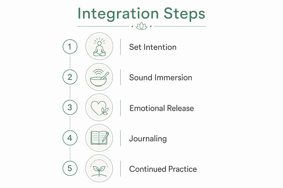 Infographic illustrating steps of sound healing shadow work