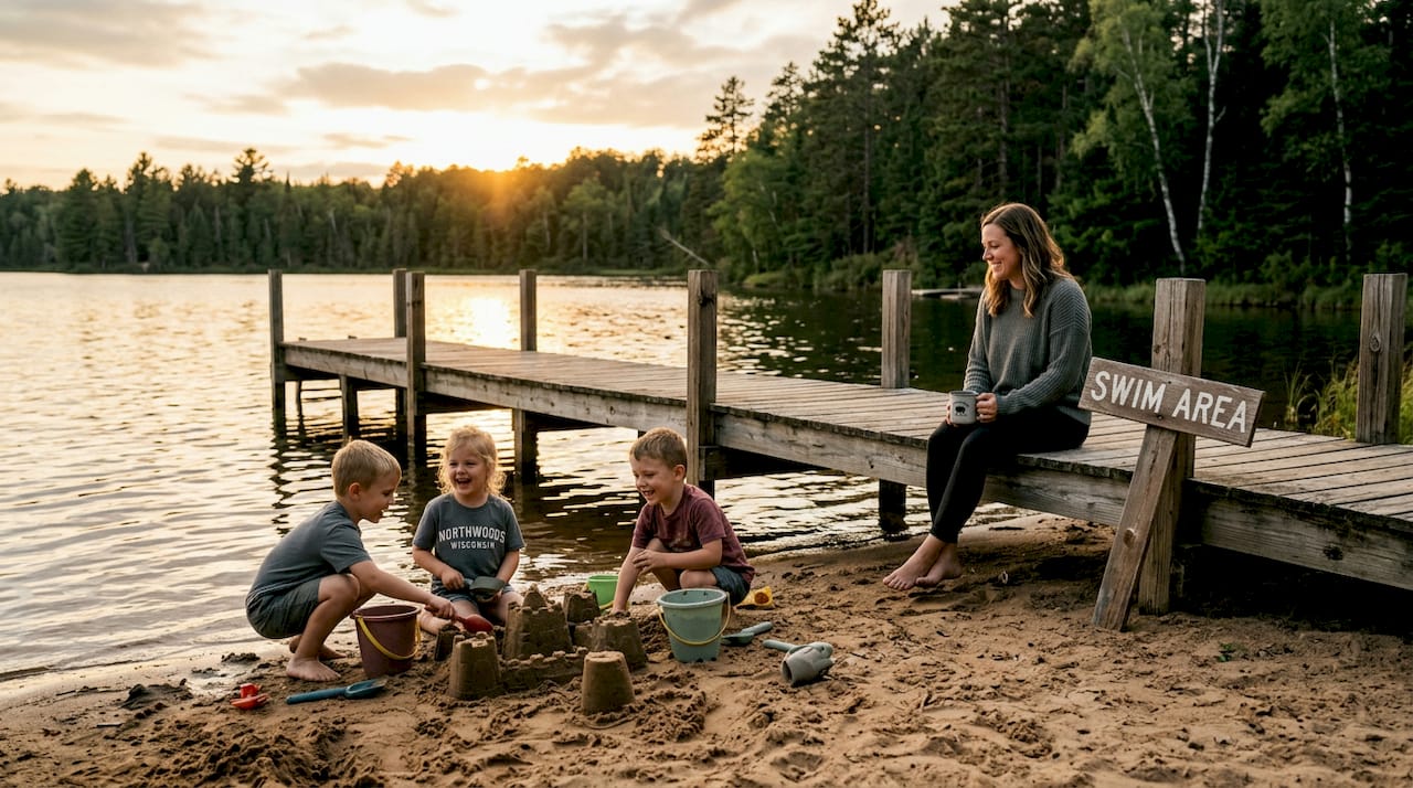 Children playing safely on enclosed sandy beach